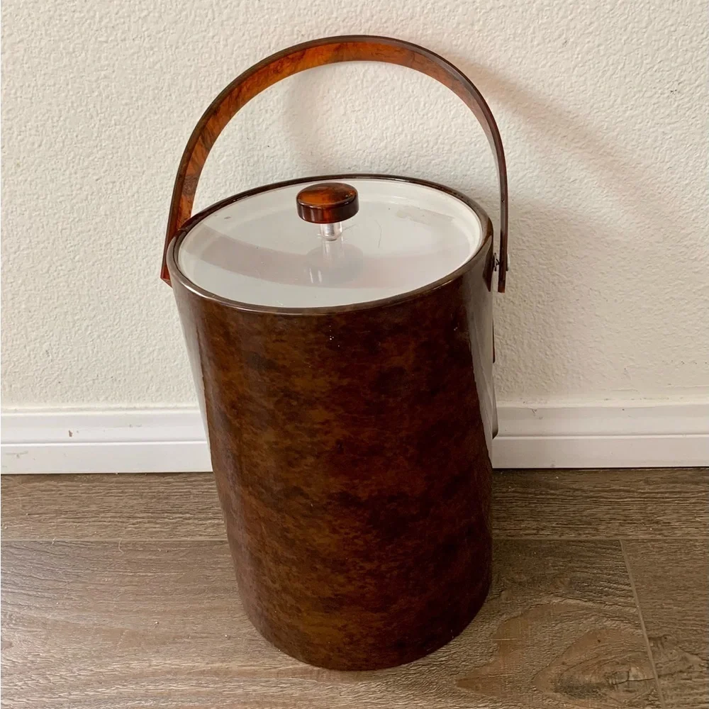Vintage Mid Century Modern Bar Georges Briard Tortoise Shell Vinyl Ice Bucket